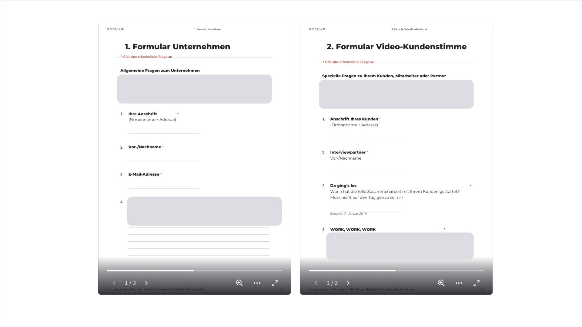 VIDEOWORK Kundenformular